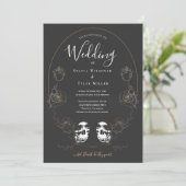 Skull Floral Gray Gothic Wedding Kaart (Staand voorkant)