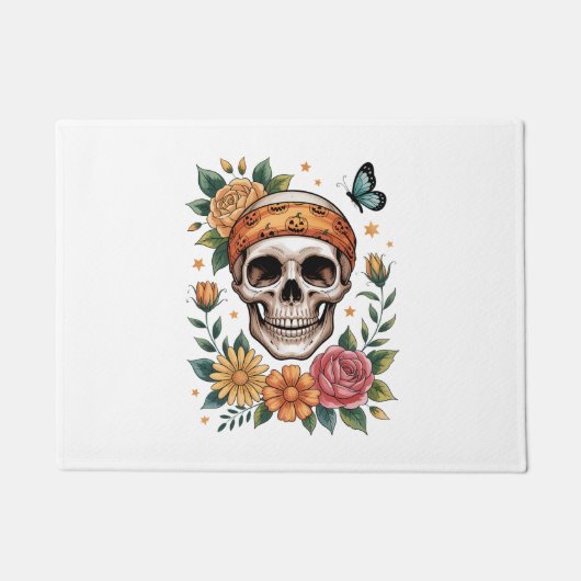Skull Floral Halloween Spooky Deurmat (Voorkant)