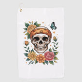 Skull Floral Halloween Spooky Golfhanddoek (Voorkant)