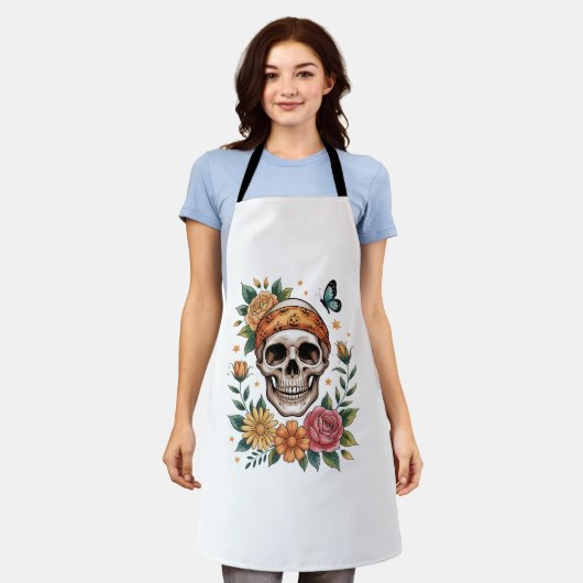 Skull Floral Halloween Spooky Schort (Gedragen)