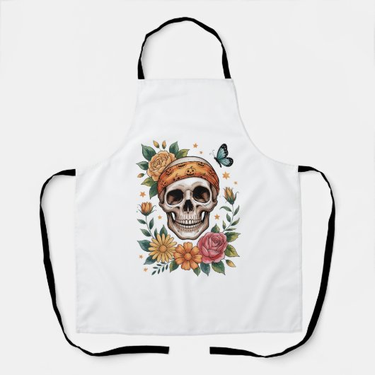 Skull Floral Halloween Spooky Schort (Voorkant)