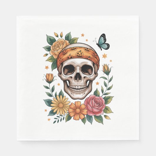 Skull Floral Halloween Spooky Servet (Voorkant)