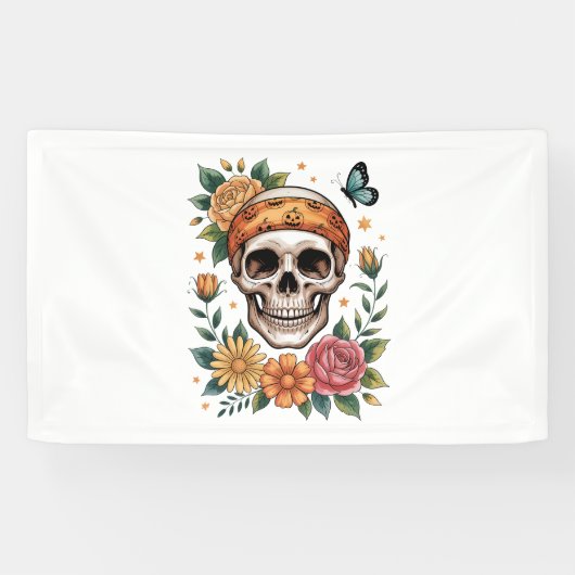 Skull Floral Halloween Spooky Spandoek (Horizontaal)