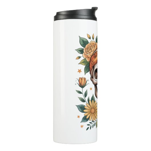 Skull Floral Halloween Spooky Thermosbeker (Gedraaid links)
