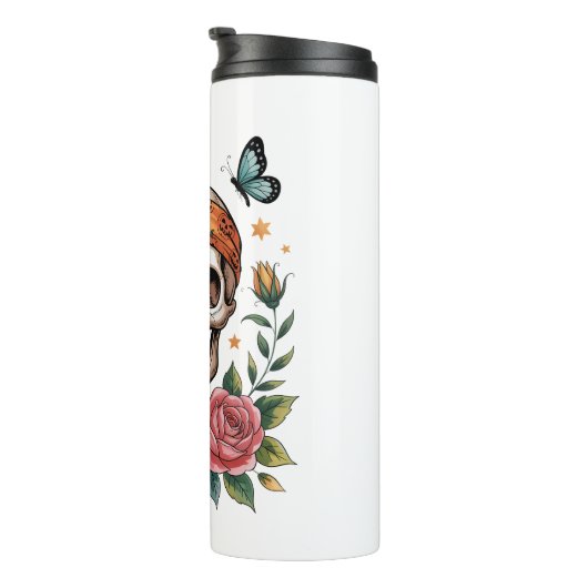 Skull Floral Halloween Spooky Thermosbeker (Geroteerd rechts)