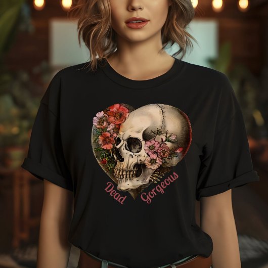 Skull Floral Heart Design T-shirt