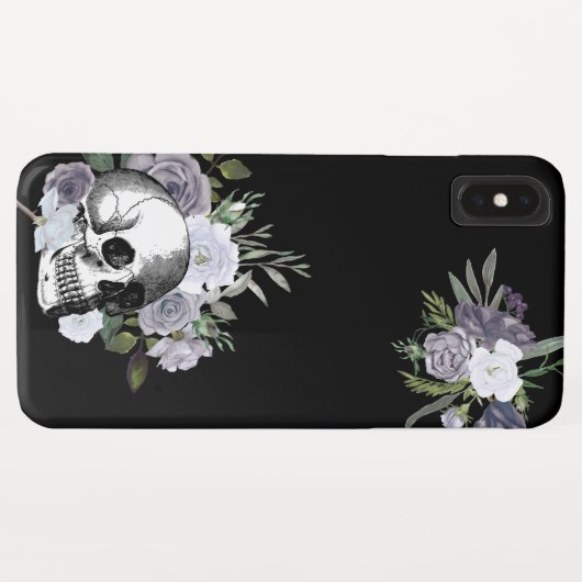 Skull Floral Rozen Black White Gothic Halloween Case-Mate iPhone Case (Achterkant (horizontaal))