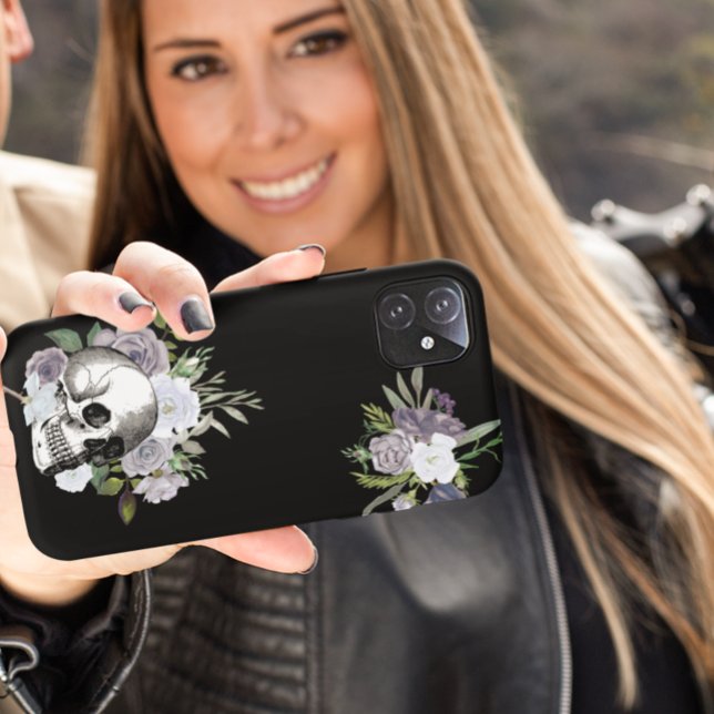 Skull Floral Rozen Black White Gothic Halloween Case-Mate iPhone Hoesje