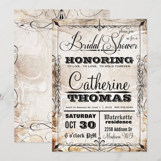  Skull & Flourishes Wedding Uitnodiging (Voorkant / Achterkant)