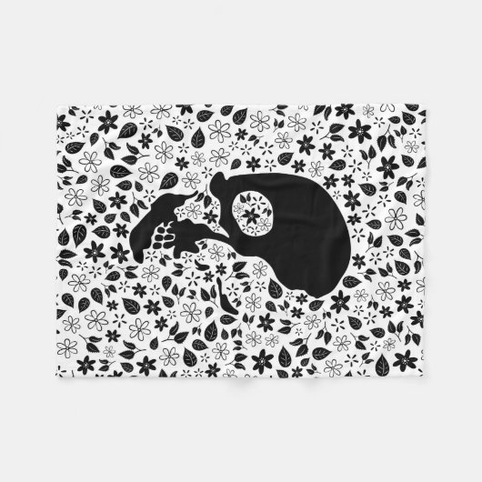 Skull Flower ( achtergrondkleur) Fleece Deken (Voorkant (Horizontaal))