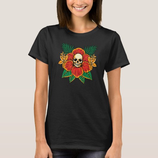Skull Flower American Traditional Tattoo Old Schoo T-shirt (Voorkant)
