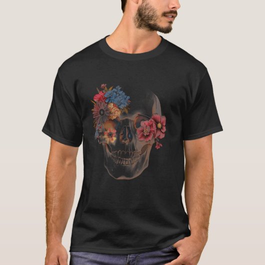 Skull Flower Esthetische Bloemen Boho Gothic Occul T-shirt (Voorkant)