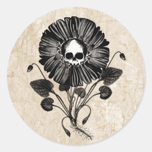 Skull Flower Ronde Sticker (Voorkant)