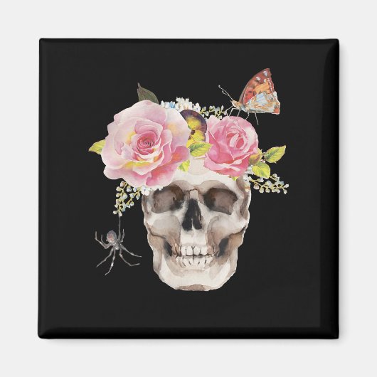 Skull Flowers Butterfly Spider Halloween Gift Magneet (Voorkant)