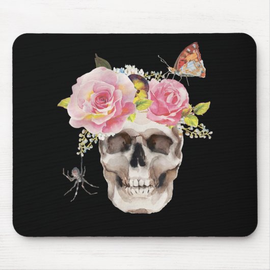 Skull Flowers Butterfly Spider Halloween Gift Muismat (Voorkant)