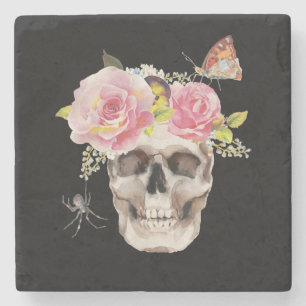 Skull Flowers Butterfly Spider Halloween Gift Stenen Onderzetter