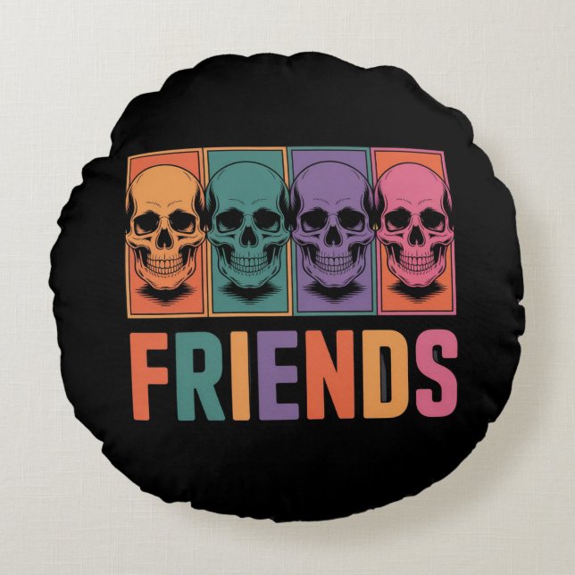Skull Friends Rond Kussen (Voorkant)
