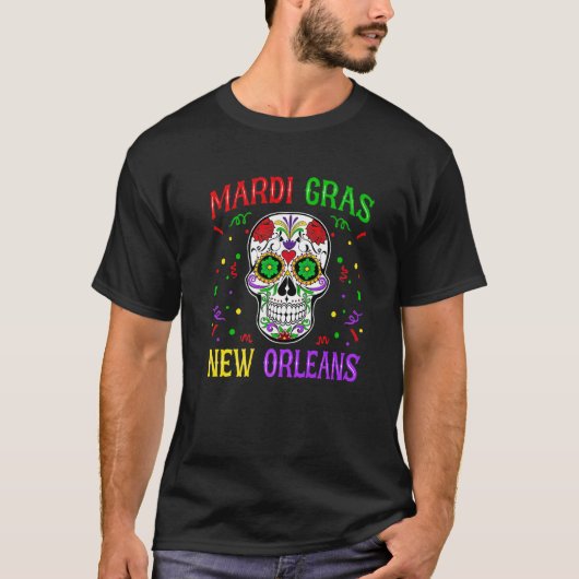 Skull Funny Mardi Gras Carnival Party New Orleans  T-shirt (Voorkant)