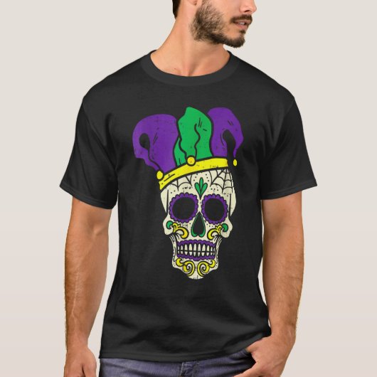 Skull Funny Mardi Gras New Orleans Carnival Men Bo T-shirt (Voorkant)