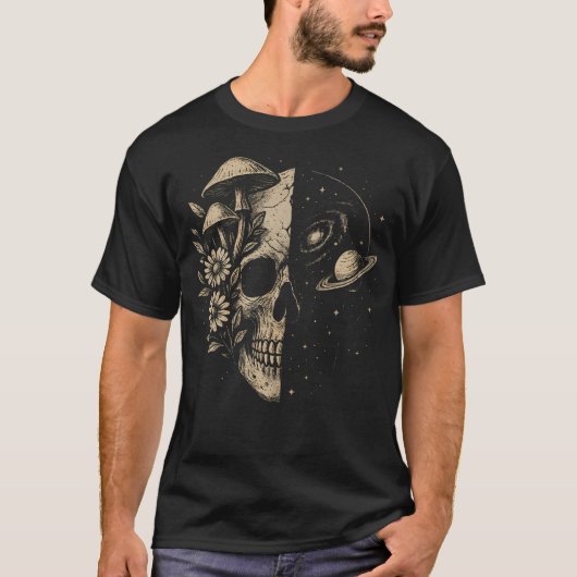 Skull Galaxy Mushroom Flowers Cosmos Aesthetic Spi T-shirt (Voorkant)