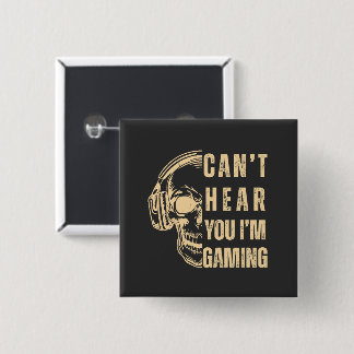 Skull Gamer Art – Can’t Hear You Vierkante Button 5,1 Cm