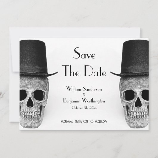 Skull Gay Mr. en Mr Black and White Retro Save The Date (Voorkant)