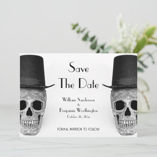 Skull Gay Mr. en Mr Black and White  Retro Save The Date (Staand voorkant)