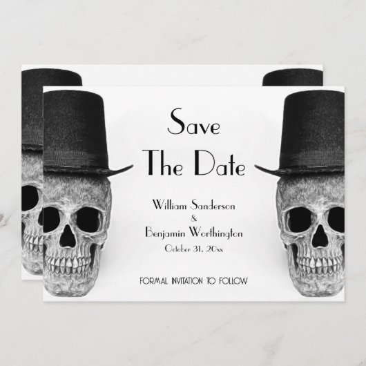 Skull Gay Mr. en Mr Black and White  Retro Save The Date (Voorkant / Achterkant)