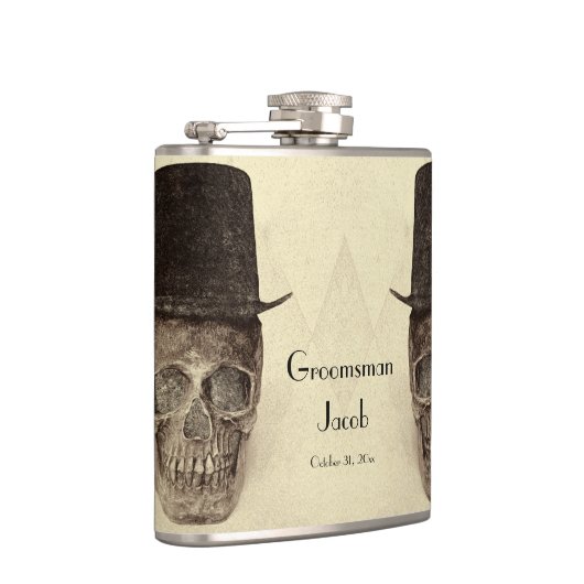 Skull Gay Mr. en Mr.  Retro Sepia Groomsman Heupfles (Rechts)