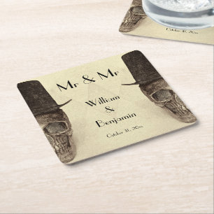 Skull Gay Mr. en Mr.  Retro Sepia Wedding Kartonnen Onderzetters