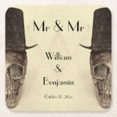 Skull Gay Mr. en Mr.  Retro Sepia Wedding Kartonnen Onderzetters (Voorkant)