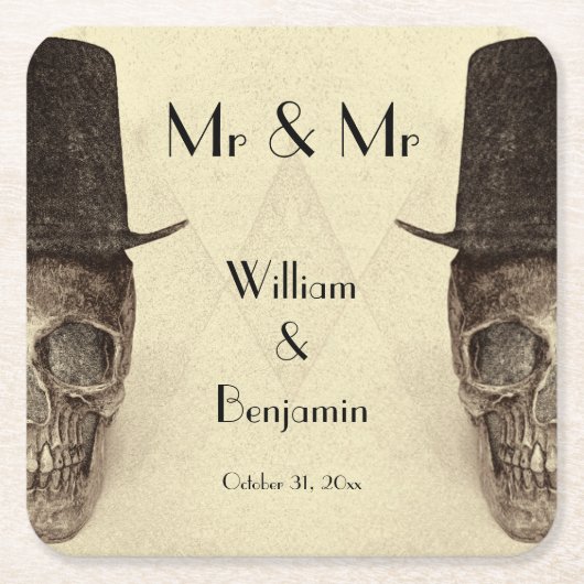 Skull Gay Mr. en Mr.  Retro Sepia Wedding Kartonnen Onderzetters (Voorkant)