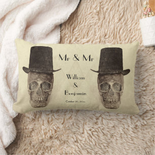 Skull Gay Mr. en Mr.  Retro Sepia Wedding Kussen
