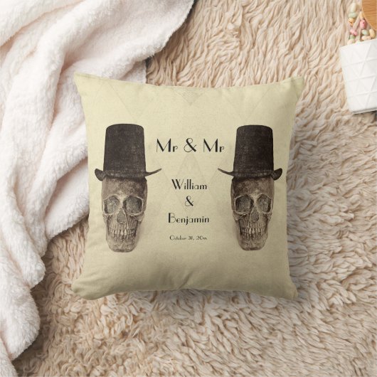 Skull Gay Mr. en Mr.  Retro Sepia Wedding Kussen (Deken)