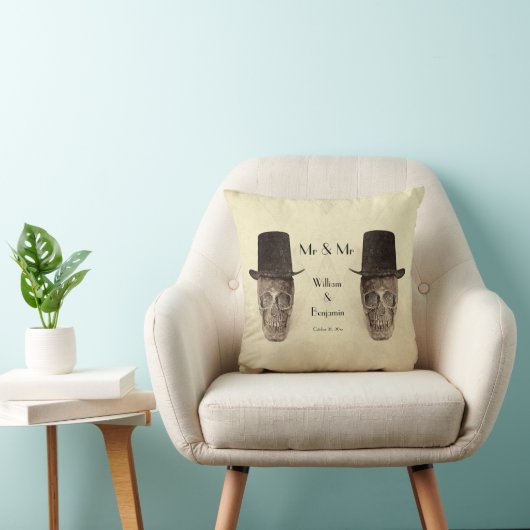 Skull Gay Mr. en Mr.  Retro Sepia Wedding Kussen (Stoel)
