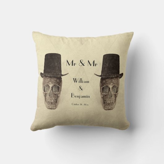 Skull Gay Mr. en Mr.  Retro Sepia Wedding Kussen (Achterkant)