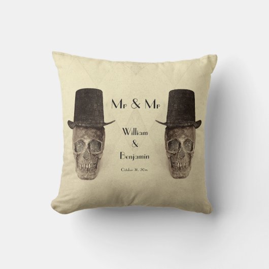 Skull Gay Mr. en Mr.  Retro Sepia Wedding Kussen (Voorkant)