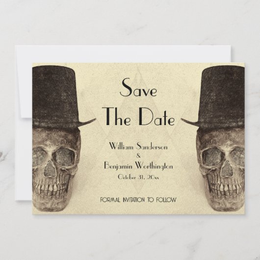 Skull Gay Mr. en Mr.  Retro Sepia Wedding Save The Date (Voorkant)