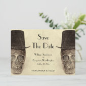Skull Gay Mr. en Mr.  Retro Sepia Wedding Save The Date (Staand voorkant)