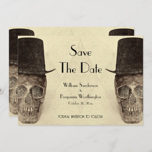 Skull Gay Mr. en Mr.  Retro Sepia Wedding Save The Date (Voorkant / Achterkant)