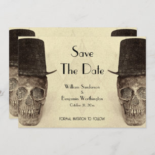 Skull Gay Mr. en Mr.  Retro Sepia Wedding Save The Date