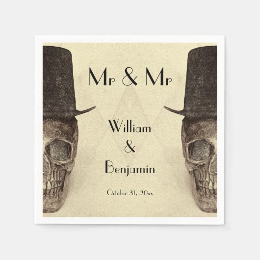 Skull Gay Mr. en Mr.  Retro Sepia Wedding Servet (Voorkant)