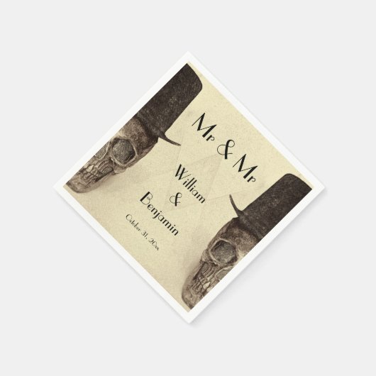 Skull Gay Mr. en Mr.  Retro Sepia Wedding Servet (Hoek)