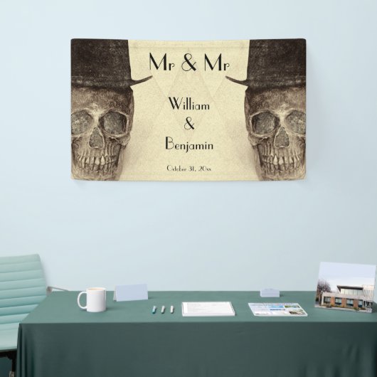 Skull Gay Mr. en Mr.  Retro Sepia Wedding Spandoek (Beurs)