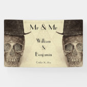 Skull Gay Mr. en Mr.  Retro Sepia Wedding Spandoek (Horizontaal)
