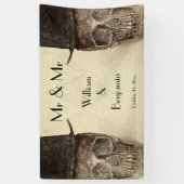 Skull Gay Mr. en Mr.  Retro Sepia Wedding Spandoek (Verticaal)