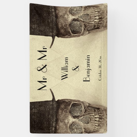 Skull Gay Mr. en Mr.  Retro Sepia Wedding Spandoek (Verticaal)