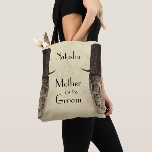 Skull Gay Mr. en Mr.  Retro Sepia Wedding Tote Bag (Dichtbij)