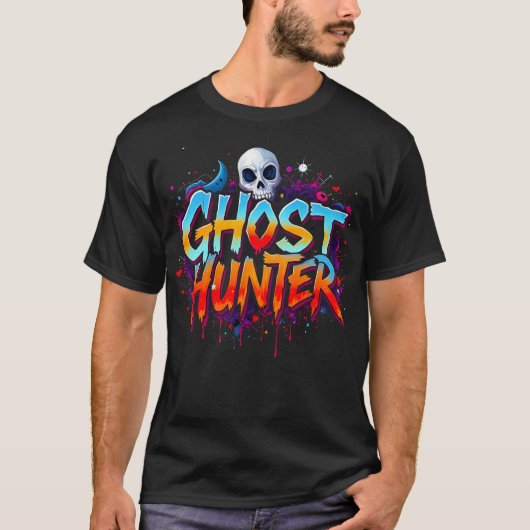 Skull Ghost Hunter Paranormal Graffiti Zwart T-shirt (Voorkant)