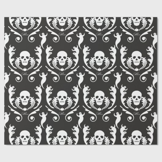 Skull & Ghosts Damask Cadeaupapier (Vlak)
